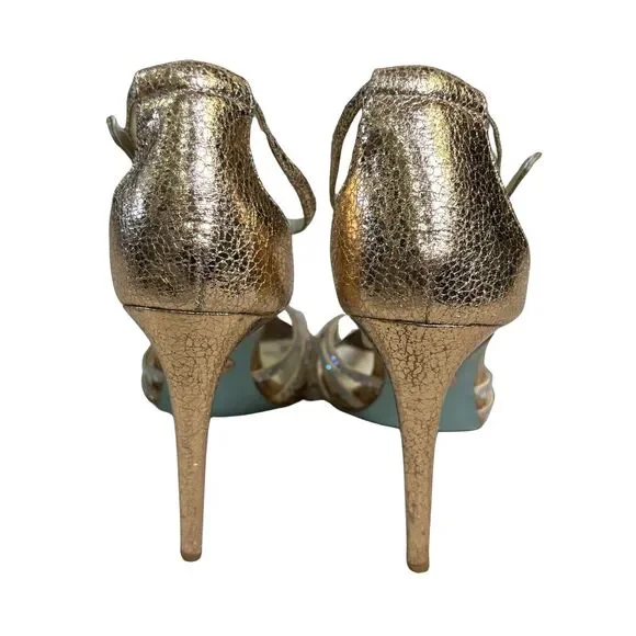 Betsey Johnson Women's High‎ Heel Shoes Sz 6 Gold Rhinestone T-Strap Dressy - Picture 6 of 11